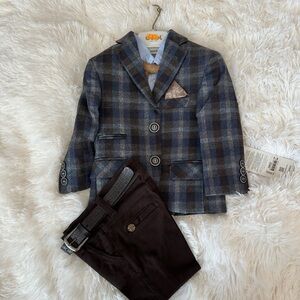 🆕 Classic Blue and Brown Plaid Kids Blazer Set